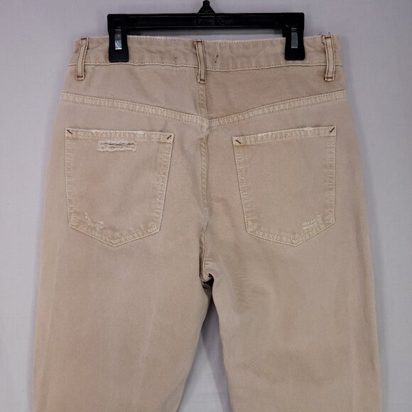 Free People The Dakota Straight Jeans Womens Size 26 Distressed High Rise Beige - Picture 10 of 14